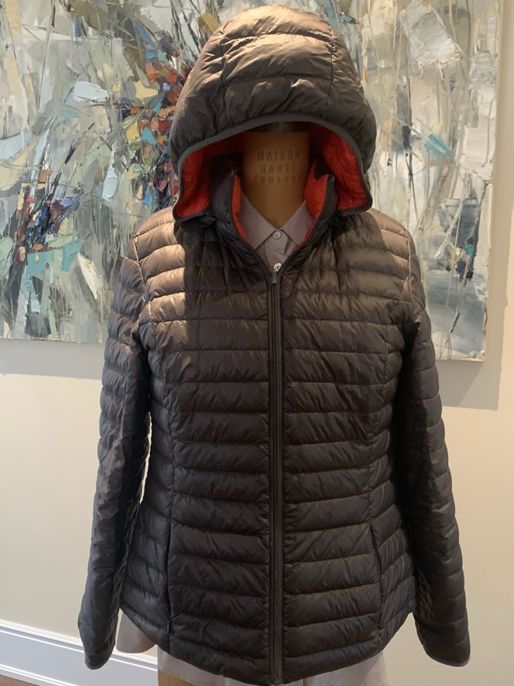 Women’s REVERSIBLE Puffer Jacket - removable hood. Brown/or orange.
